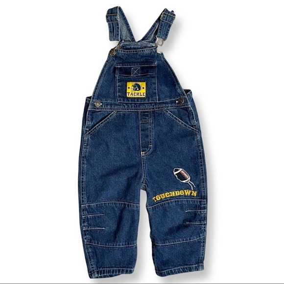 None Other - Toddler Boys Football Denim Bib Overalls Patches Embroidery 24 Months